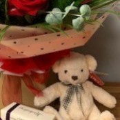 12 Red Rose Hand Tied, Teddy and Kimberley's English Handmade Chocolates